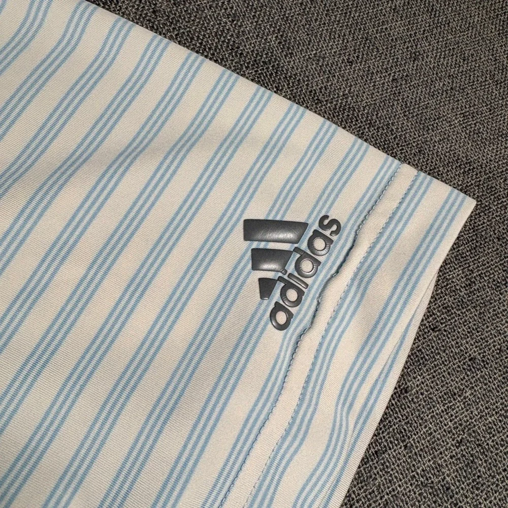 Adidas Golf Polo Mens 2XL Blue White Striped‎ Performance Short Sleeve Shirt